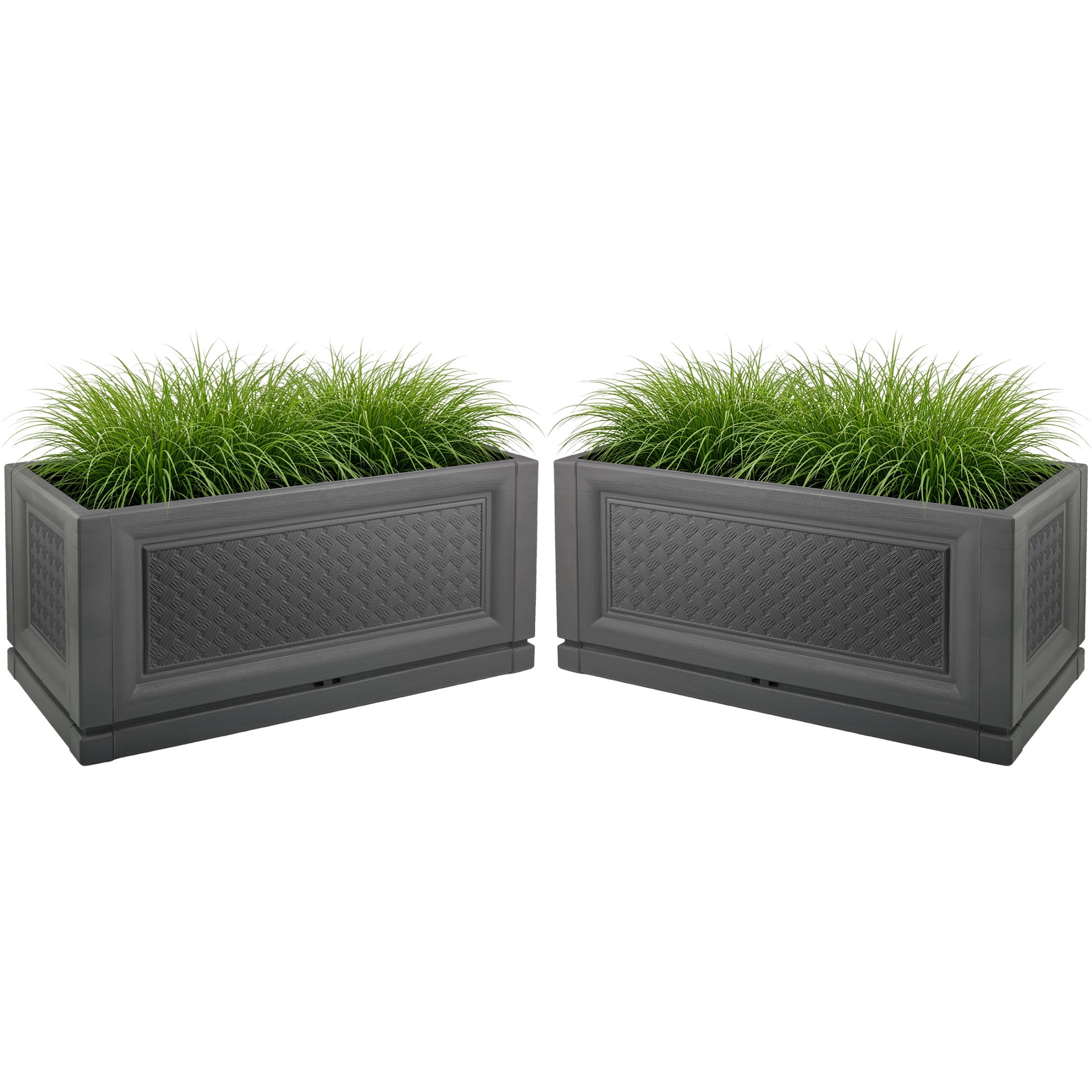Pure Garden Large Planters for Outdoor Plants 2-Pack - 31.5in Rectangular Long Pots for Plants, Gray