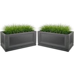 Pure Garden Large Planters for Outdoor Plants 2-Pack - 31.5in Rectangular Long Pots for Plants, Gray