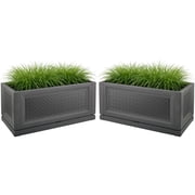 Pure Garden Large Planters for Outdoor Plants 2-Pack - 31.5in Rectangular Long Pots for Plants, Gray