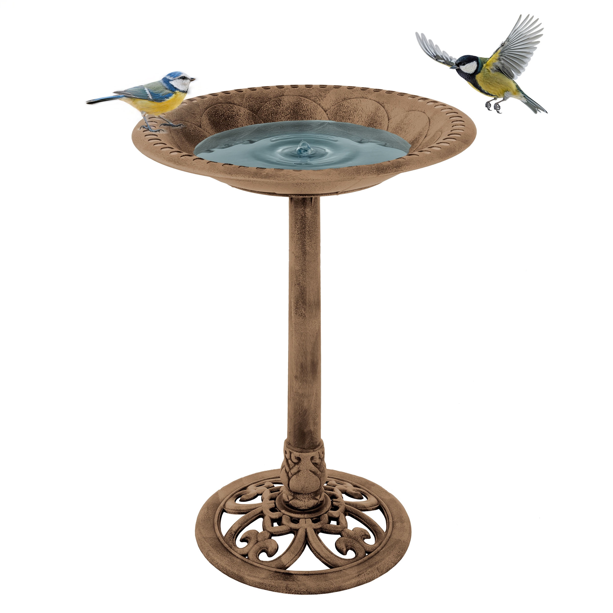 Pure Garden Antique Bird Bath – 28.75” Weather-Resistant Pedestal Bowl with Stakes, Bronze