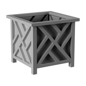 Pure Garden Outdoor Lattice Planter Box - 14.75-Inch Plant Pot, Gray