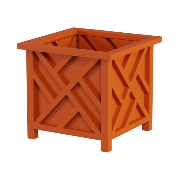 Pure Garden Outdoor Lattice Planter Box - 14.75-Inch Plant Pot, Terracotta