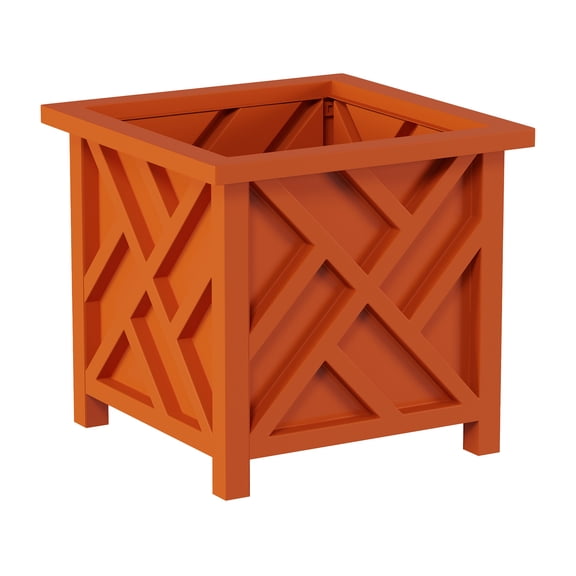 Pure Garden Outdoor Lattice Planter Box - 14.75-Inch Plant Pot, Terracotta