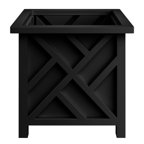 Pure Garden Outdoor Lattice Planter Box - 15.5-Inch Plant Pot, Black