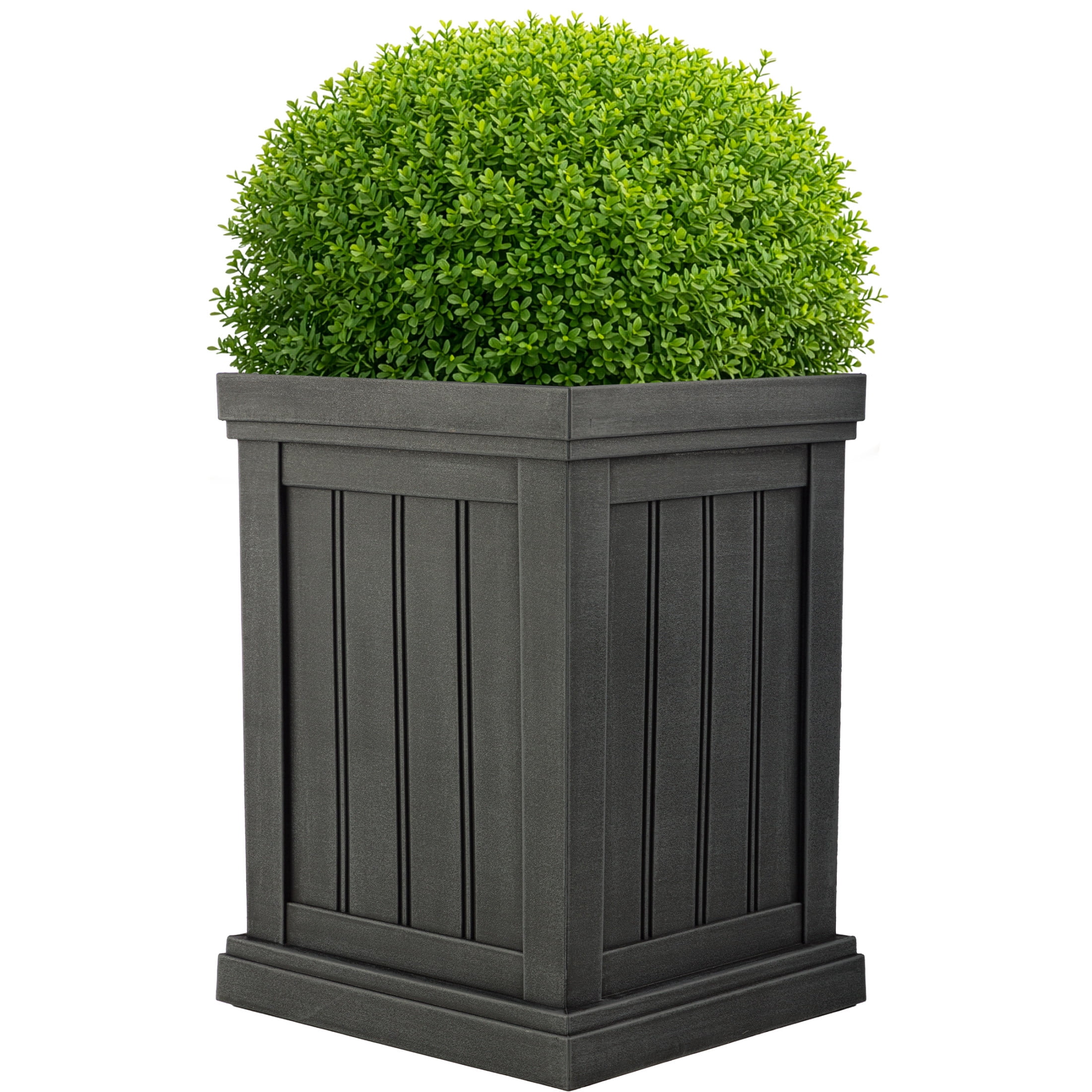 Pure Garden Outdoor Planter Box - 13.7” Square 19” Tall Plastic Plant Pot with Drainage Holes, Gray