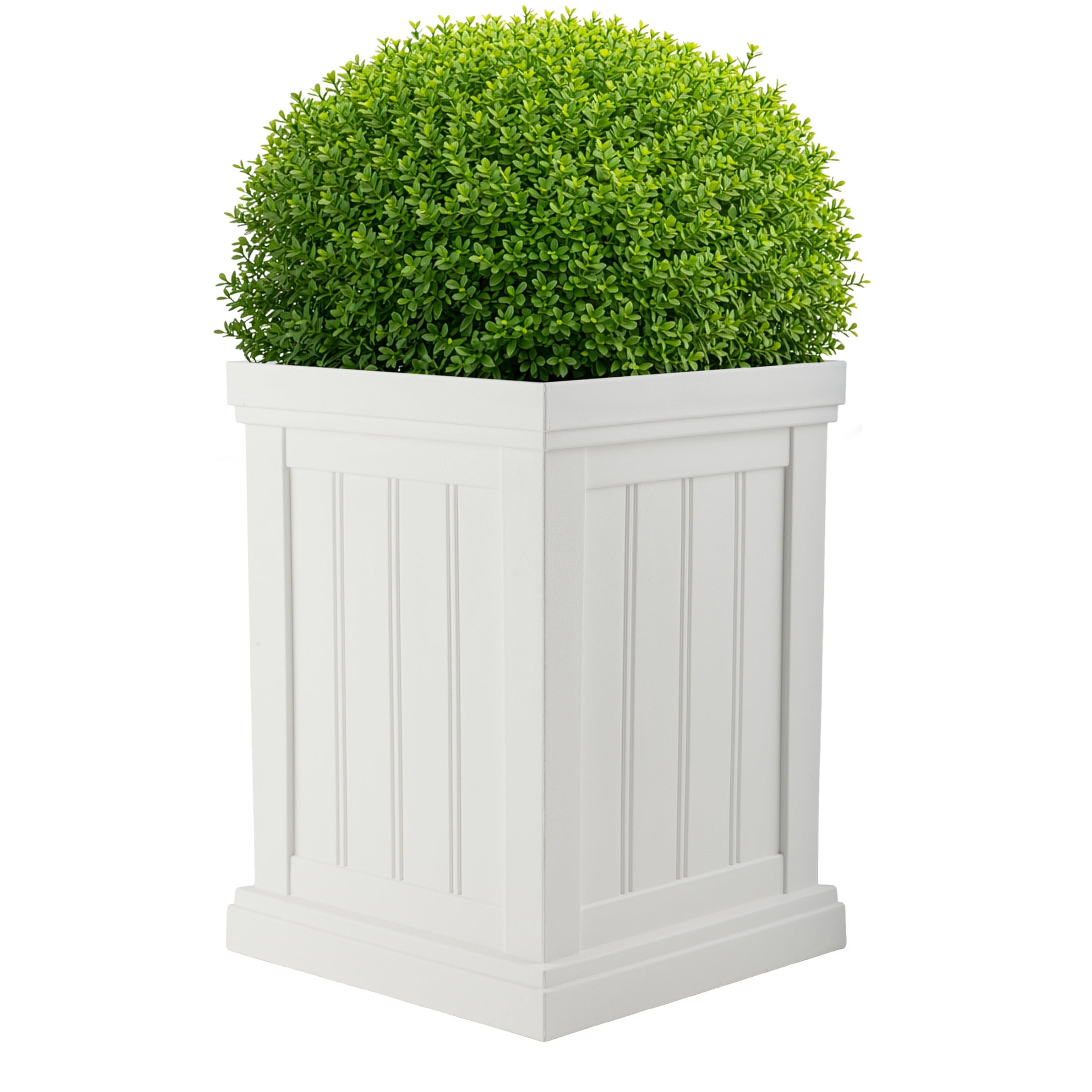 Pure Garden Outdoor Planter Box - 13.7” Square 19” Tall Plastic Plant Pot with Drainage Holes, White