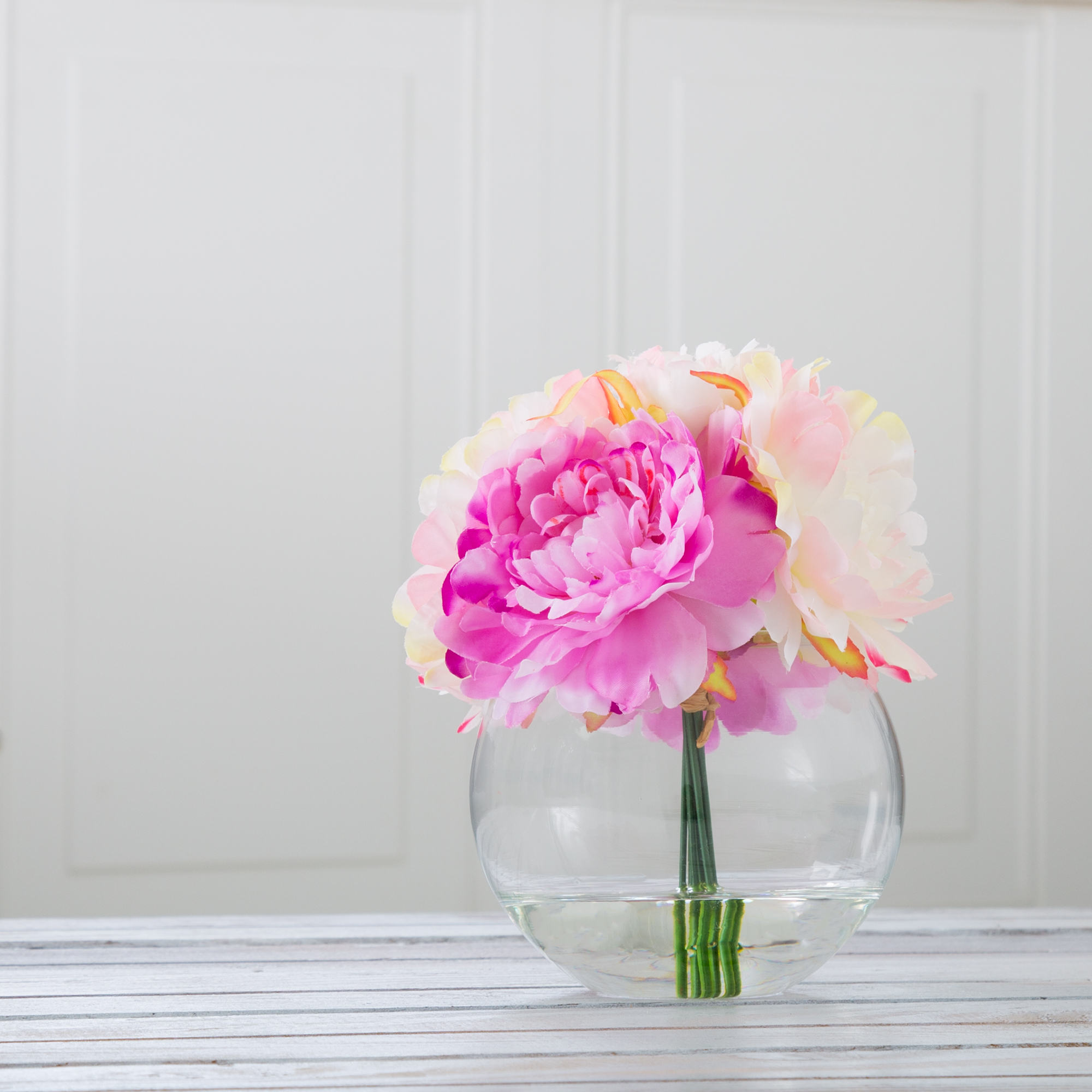 Pure Garden Peony Floral Arrangement with Glass Vase - Pink - Walmart.com