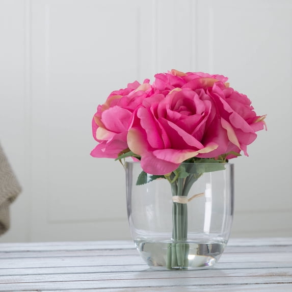 Pure Garden Rose Floral Arrangement with Glass Vase, Pink