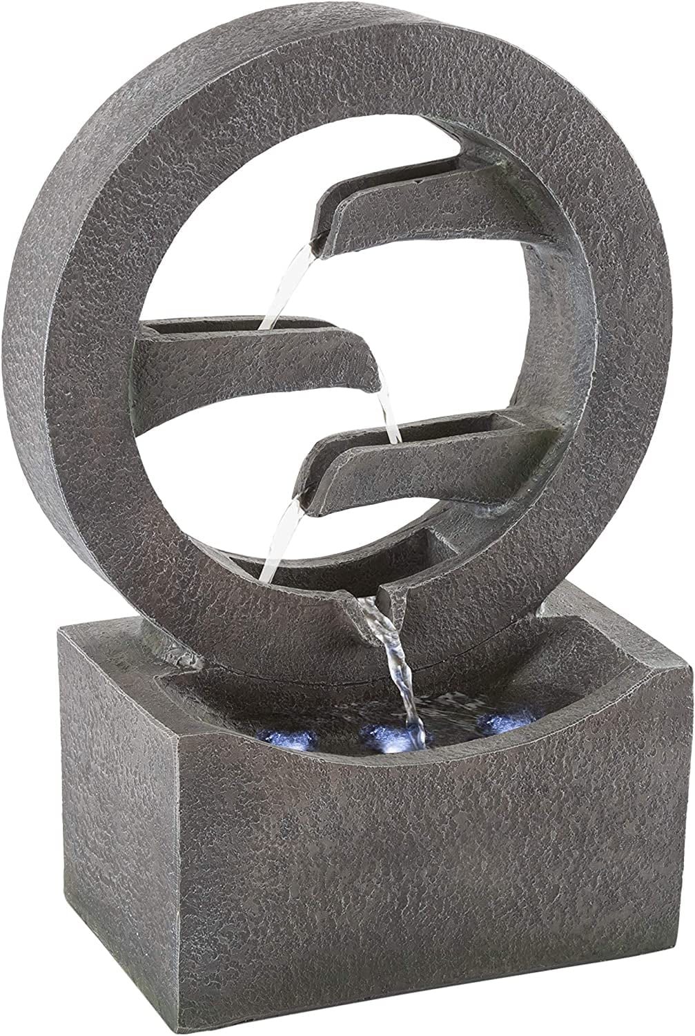 Gray Polyresin Round Cascade Fountain with LED Lights