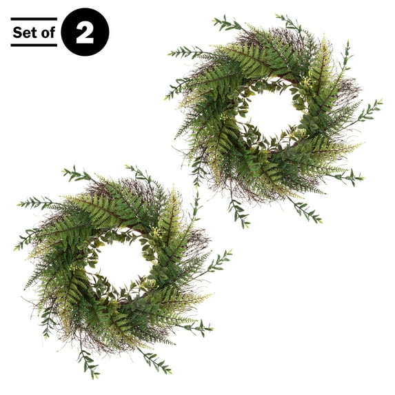 Pure Garden Set of 2 Indoor/Outdoor Faux Fern Wreaths for Front Door