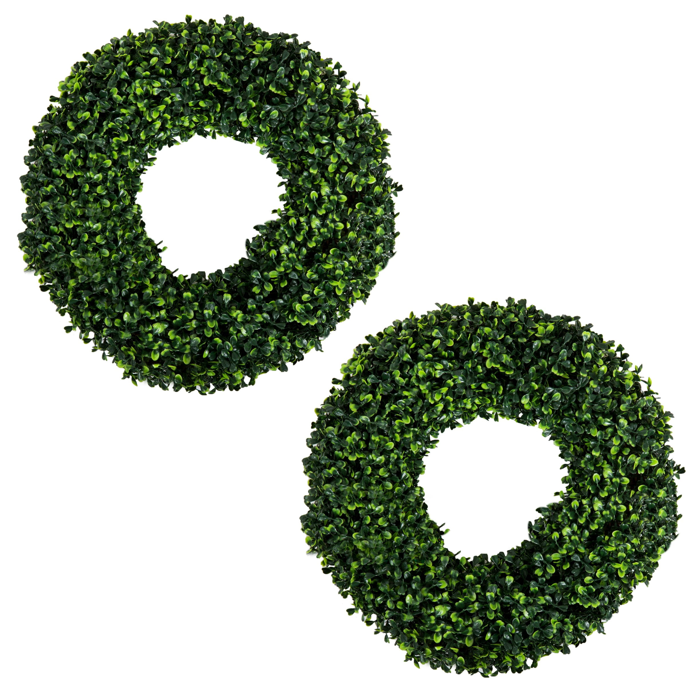 Pure Garden 16.5-Inch Boxwood Wreath Set of 2 - Round UV Resistant Artificial Spring, Winter, Fall, or Summer Wreath - Indoor/Outdoor Summer Wreaths for Front Door