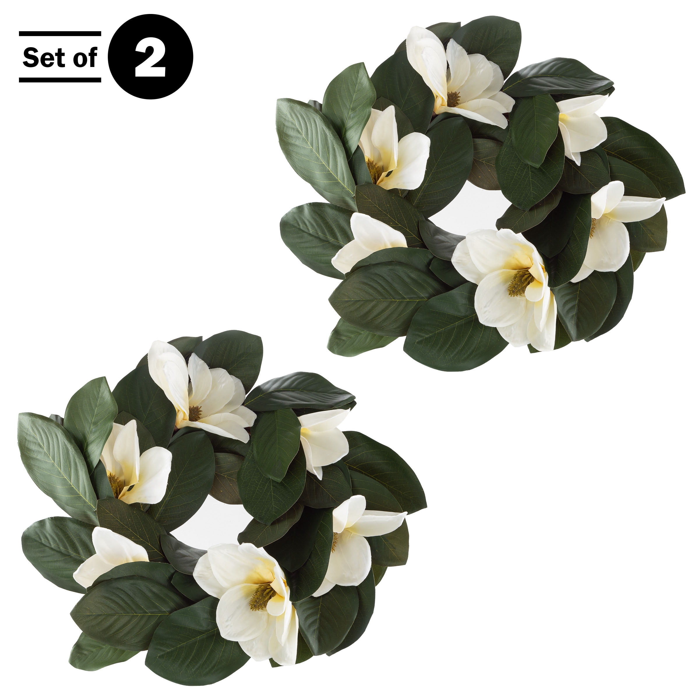Pure Garden Set of Two 24-Inch Artificial Magnolia Wreaths for Home Decor