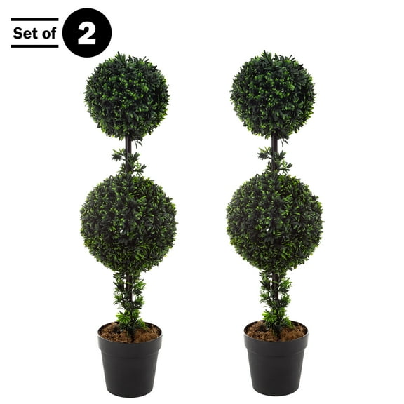 Pure Garden Set of Two 36-Inch Double Ball Podocarpus Topiary Trees