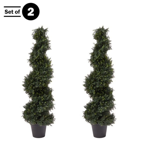 Pure Garden Set of Two 4FT Indoor/Outdoor Spiral Cypress Artificial Trees