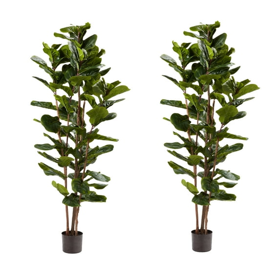 Pure Garden Set of Two 6FT Artificial Fiddle Leaf Fig Trees with Pots