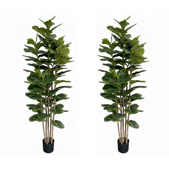 Pure Garden Set of Two 6FT Artificial Fiddle Leaf Fig Trees with Pots