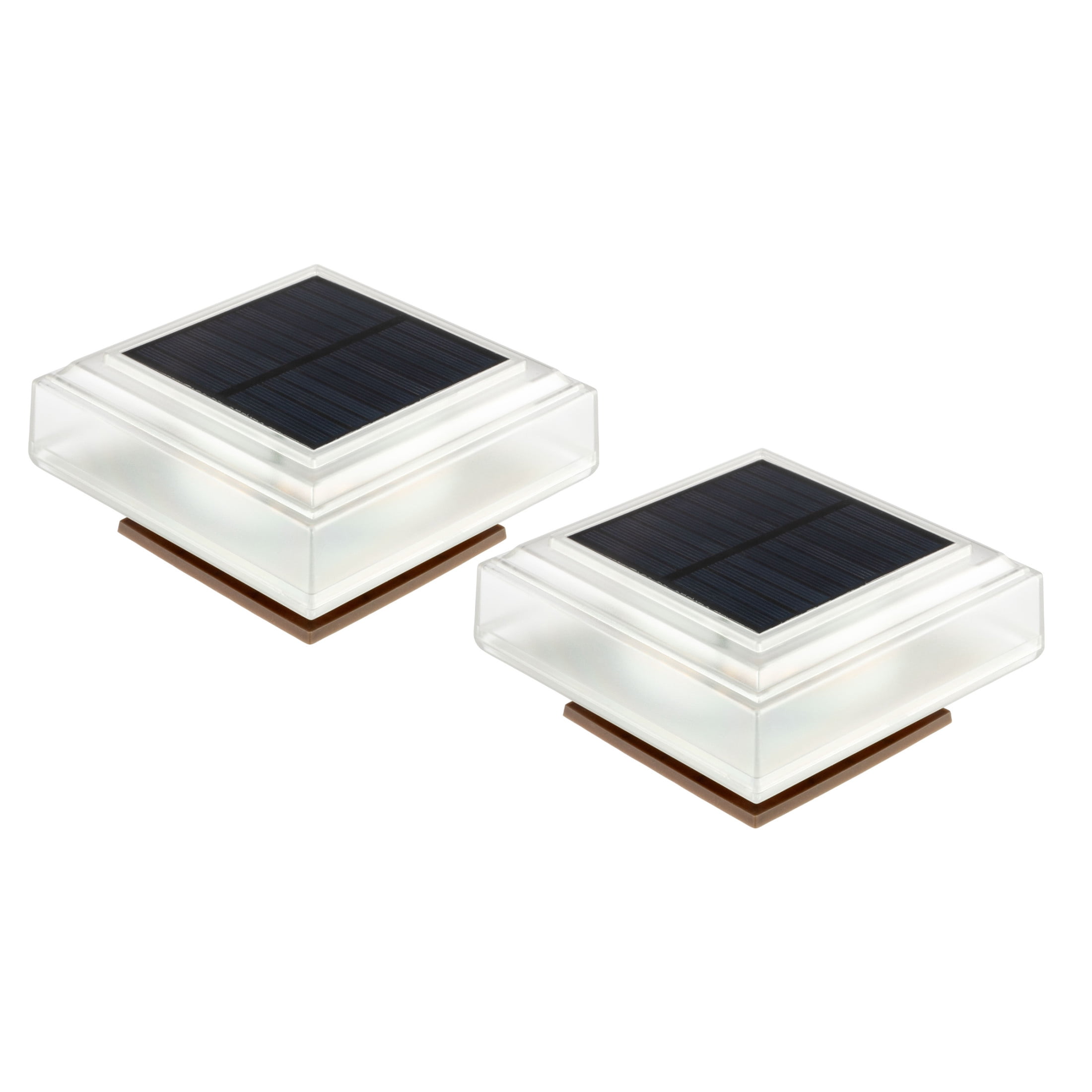Pure Garden Solar Post Cap Lights - 2-Pack Waterproof Fence Lights (Brown)