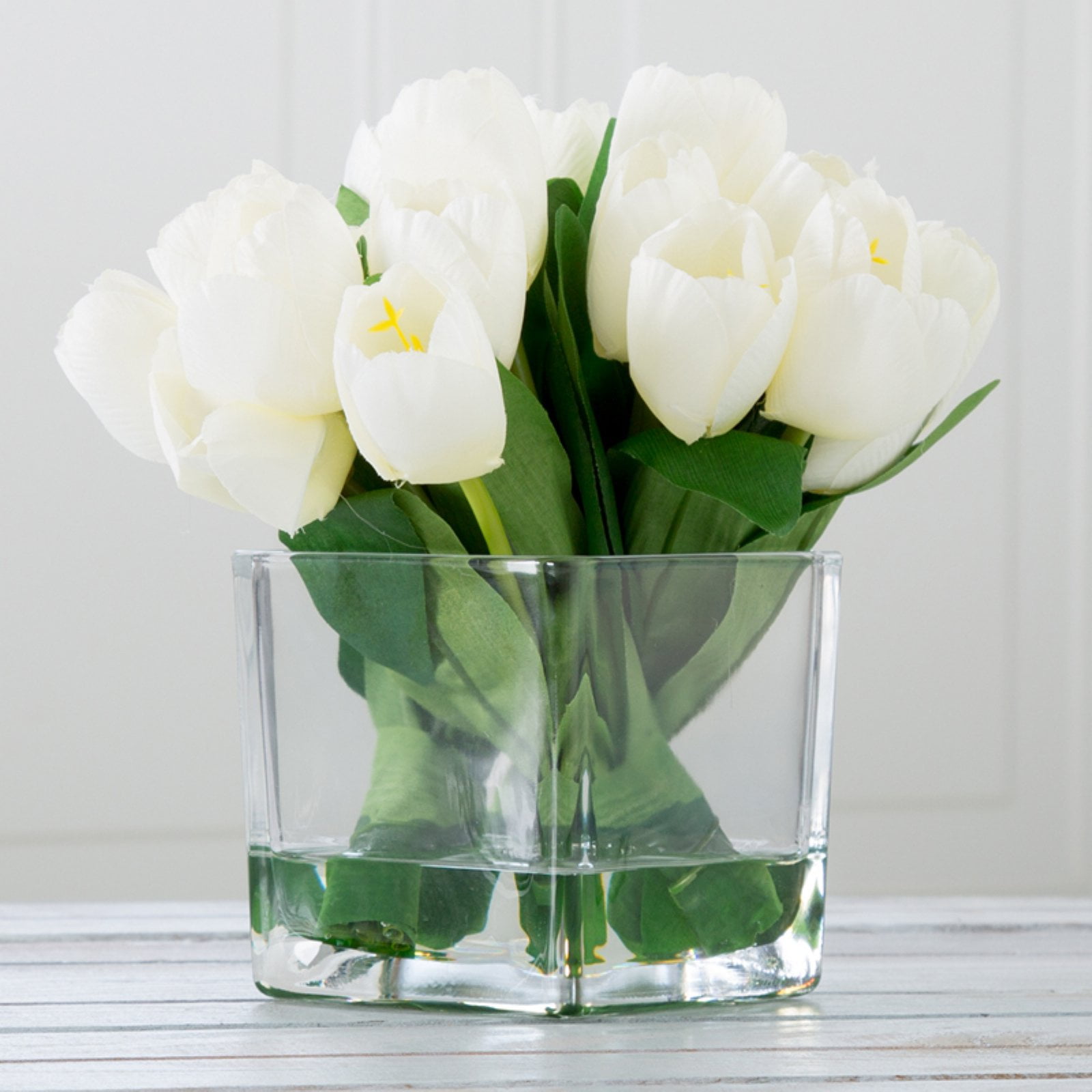 Pure Garden  Tulip Floral Arrangement in Vase- 24 Cream Artificial Flowers with Glass Vase - Cream
