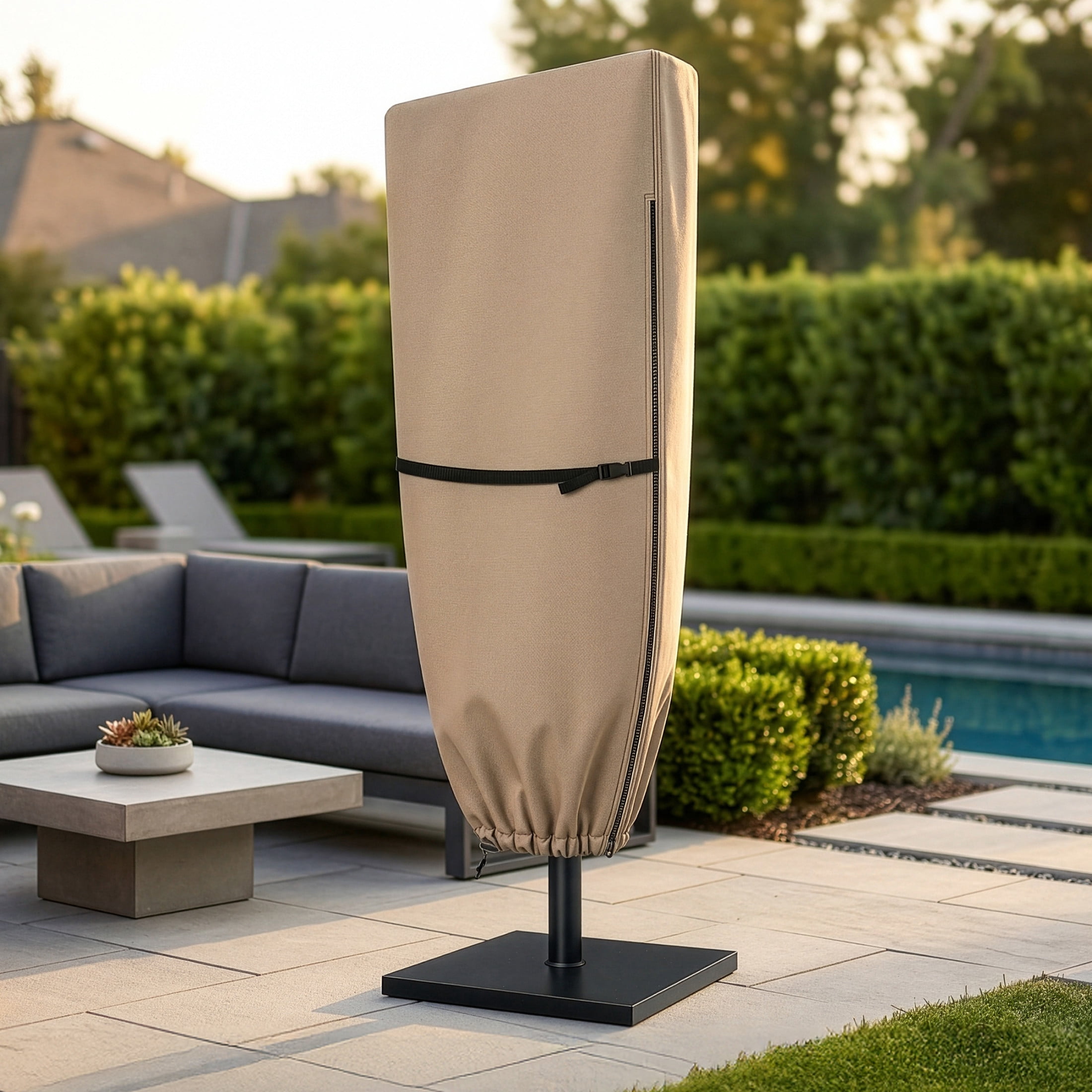 Pure Garden Waterproof Large Umbrella Cover for 15ft Double Sided Outdoor Umbrella, Tan