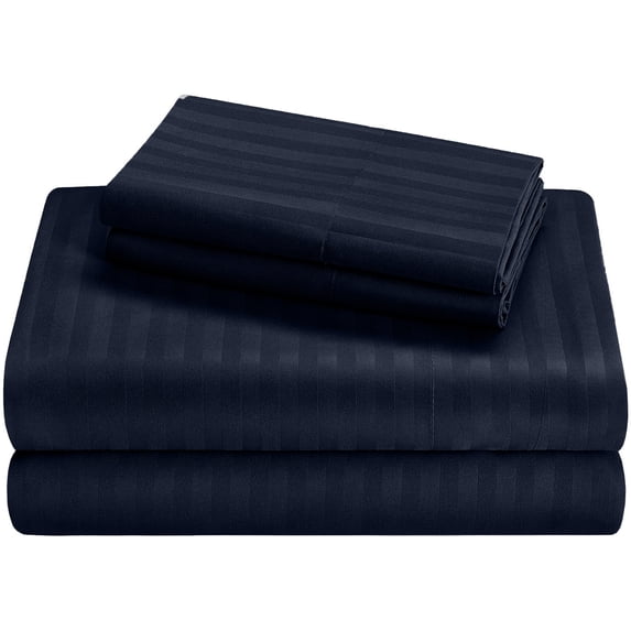 Pure Giza Cotton (Full Size) Striped Pattern Bed Sheets Set- 300-TC Bedding – Full Size Bed, 15" Inch Deep Pocket 300TC Full Sheets - Navy Blue Stripe