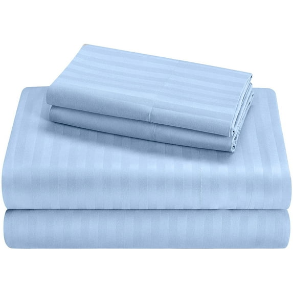 Pure Giza Cotton (Full-XL Size) Striped Pattern Bed Sheets Set- 300-TC Bedding – Full-XL Size Bed, 12" Inch Deep Pocket 300TC Full-XL Sheets - Sky Blue Stripe