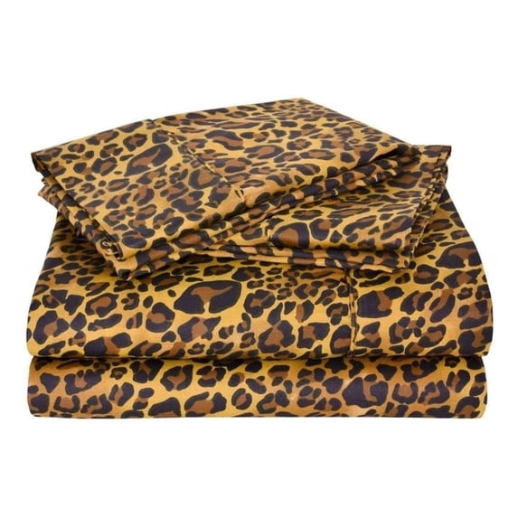 Pure Giza Cotton King Size Bed Sheets Set- 300-TC Bedding – King Size Bed, 20" Inch Deep Pocket 300TC King Sheets - Leopard Print