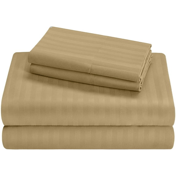 Pure Giza Cotton (Queen Size) Striped Pattern Bed Sheets Set- 300-TC Bedding – Queen Size Bed, 20" Inch Deep Pocket 300TC Queen Sheets - Taupe Stripe