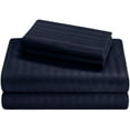 thumbnail image 1 of Pure Giza Cotton (Short King) Striped Pattern Bed Sheets Set 300 Thread Count Bedding – Short King Bed, 15" Inch Deep Pocket 300TC Sheet - Navy Blue Stripe, 1 of 7