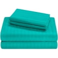 thumbnail image 1 of Pure Giza Cotton (Short-Queen Size) Striped Pattern Bed Sheets Set- 300-TC Bedding – Short-Queen Size Bed, 15" Inch Deep Pocket 300TC Short-Queen Sheets - Turquoise Blue Stripe, 1 of 7