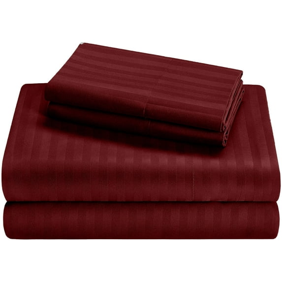 Pure Giza Cotton (Twin-XL Size) Striped Pattern Bed Sheets Set- 300-TC Bedding – Twin-XL Size Bed, 12" Inch Deep Pocket 300TC Twin-XL Sheets - Burgundy Stripe