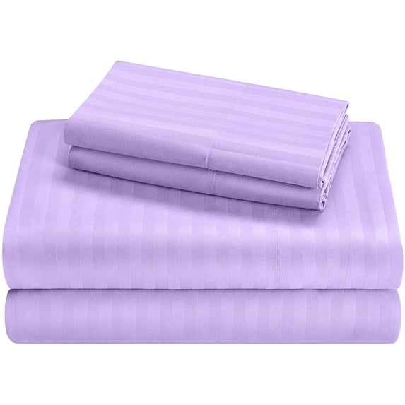 Pure Giza Cotton (Twin-XL Size) Striped Pattern Bed Sheets Set- 300-TC Bedding – Twin-XL Size Bed, 20" Inch Deep Pocket 300TC Twin-XL Sheets - Lilac Stripe