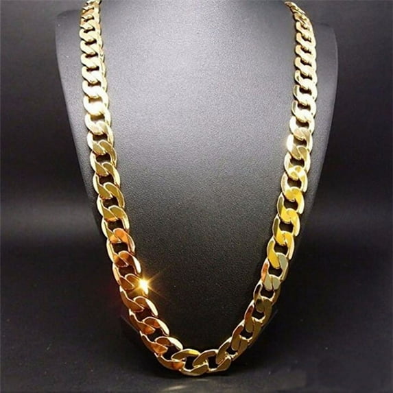 Pure Gold Color Men‘s Cuban Chain Necklace Jewelry Plated 24k Gold 10mm Heavry Link Chain Necklace for Men 55/60/65/70CM Long SIHAO