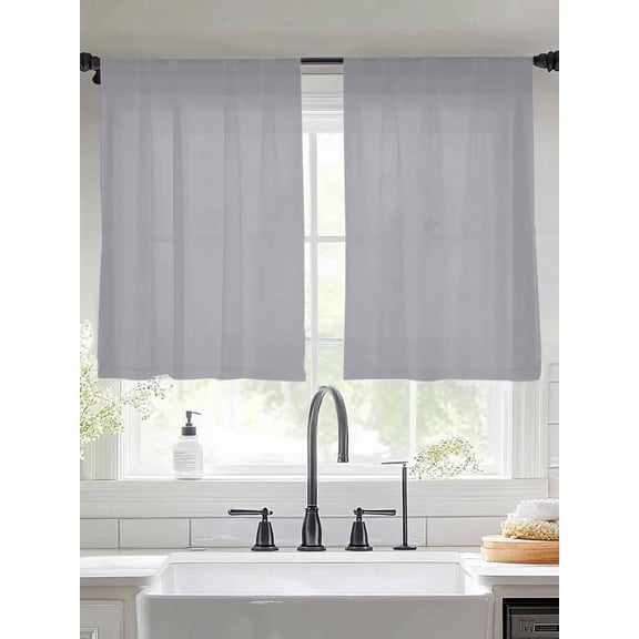 Pure Grey Chiffon Sheer Curtains 45 Inches Long, Simple Solid Color 2 Rod Pocket Window Treatment Voile Drapes Curtains for Living Room Bedroom,2 Panels, 52x45In