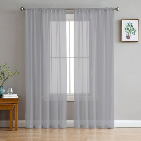 Pure Grey Sheer Curtains 84 Inches Long 2 Panels Set, Window Sheer Curtains for Living Room/Bedroom, Simple Solid Color Light Filtering Rod Pocket Curtain 52'' x 84'' x 2
