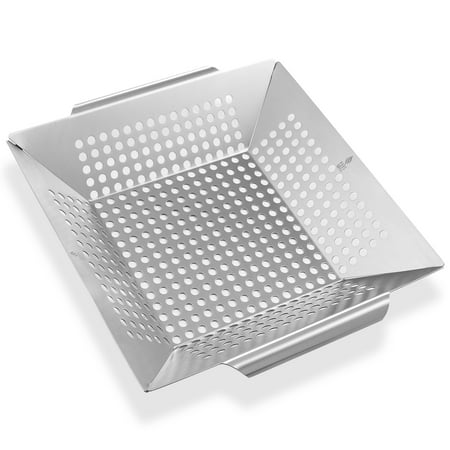 Pure Grill BBQ Vegetable Grilling Basket, Stainless Steel Wok Grill Basket