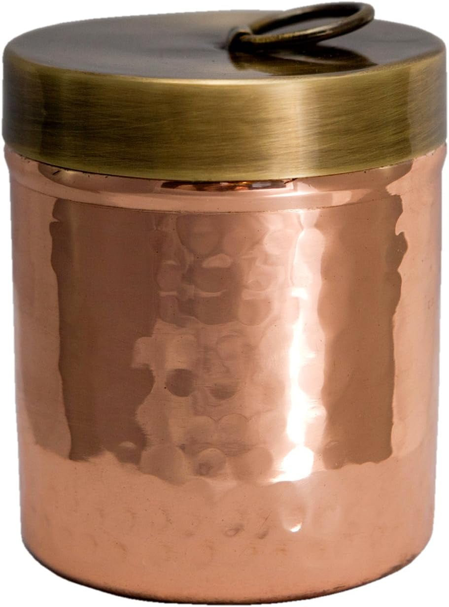 Pure Hammered Copper Jar With Brass Lid Metal Container For Your