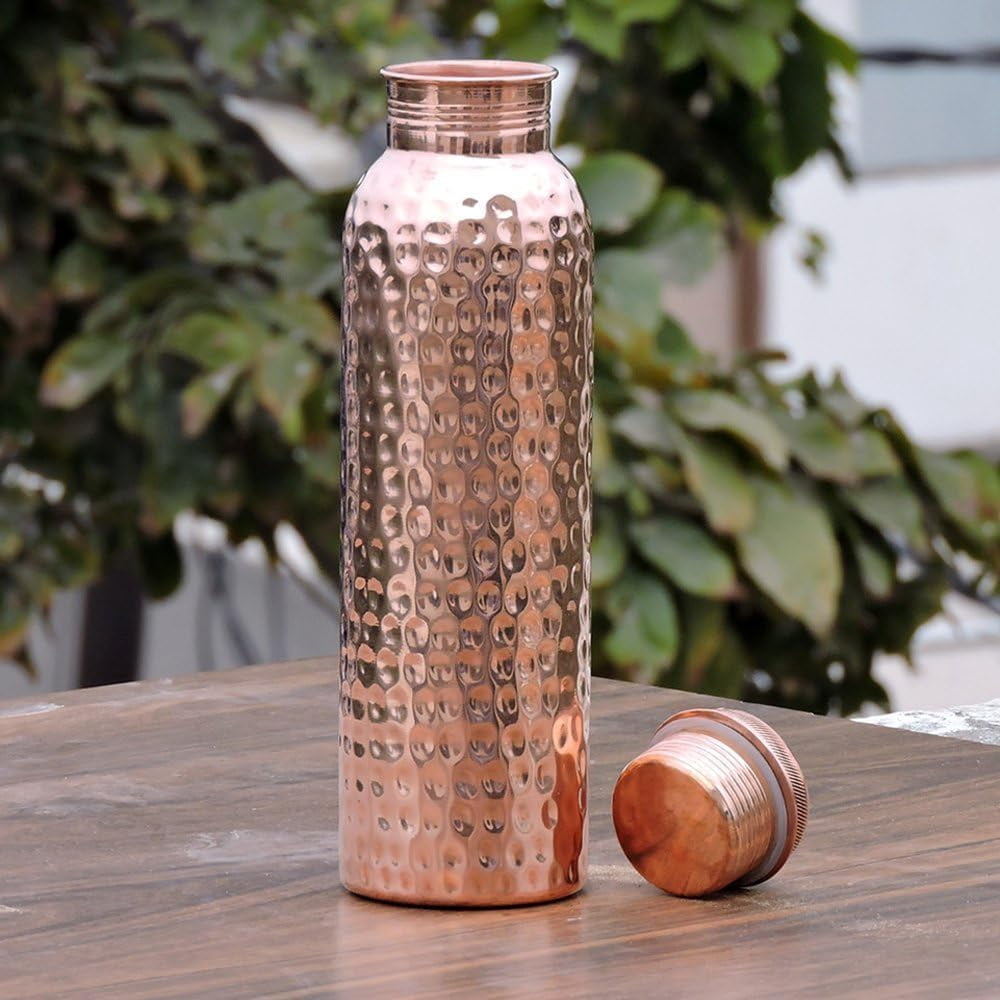 Copper Wooden Water Bottle 32oz - BPA Free, Leak-Proof & Odorless, Ayurvedic Inspired Hydration With Natural Patina