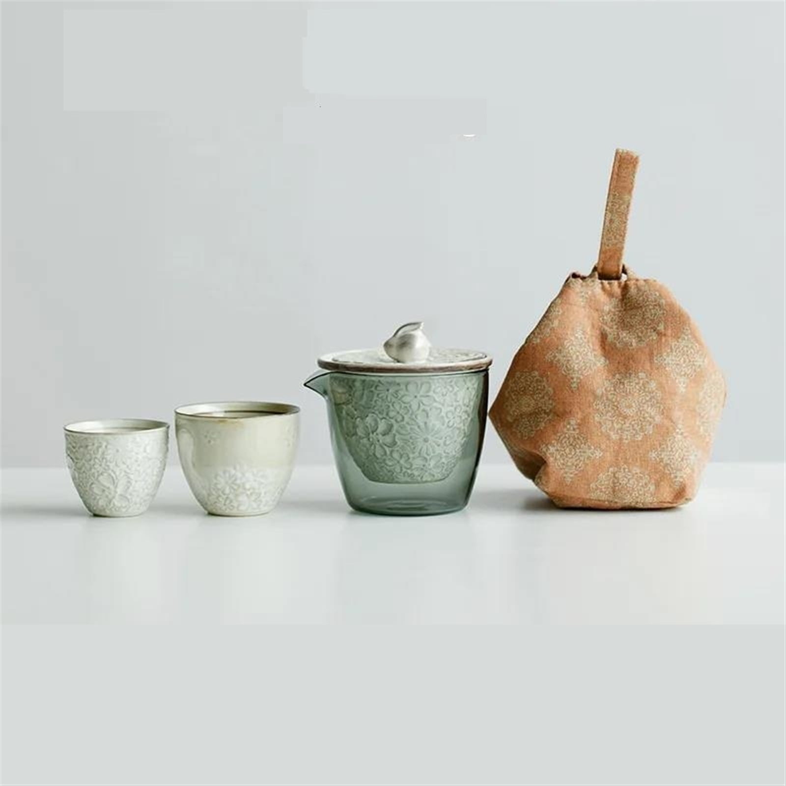 Pure Hand Painted Silver Tea Set Kit Japanese Embossed Rabbit 1 Pot 2 ...