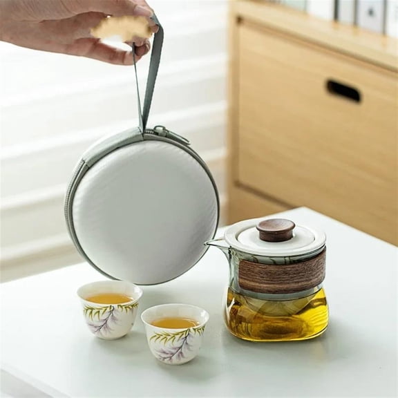 Pure Hand Painted Wisteria Flower Tea Set Kit Retro Set Of Cup 1 Pot 2 Cups Tea Brewing Portable Camping Outdoor Tote Bag Teaset
