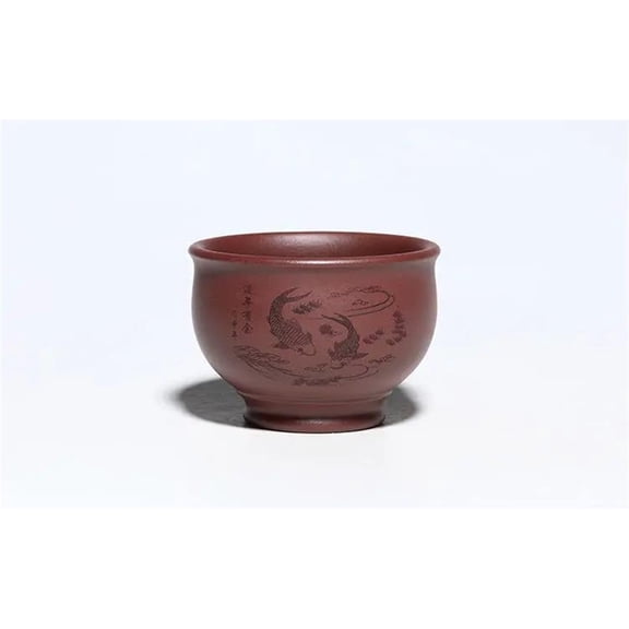 Pure Hand-carved 120ml Yixing Purple Sand Cup Raw Ore Purple Mud Fish Play Cup