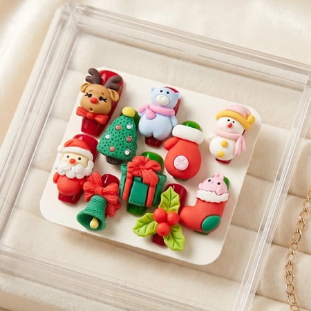 JC E10 10pcs medium square press on nails christmas 3d cartoon cute santa reindeer snowman handmade fake nails