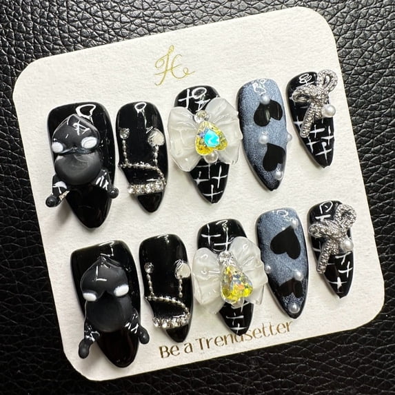 Pure Handmade Press on nails, JC Press On Nails Kit , Short Length Nail Press Ons, Durable, Easy Application, Stylish Impress Press On Nails,Perfect for Daily Wear & Special Occasions(E15 M)
