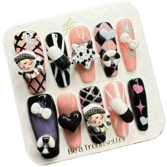Pure Handmade Press on nails, JC Press On Nails Kit , Short Length Nail Press Ons, Durable, Easy Application, Stylish Impress Press On Nails,Perfect for Daily Wear & Special OccasionsE63 M