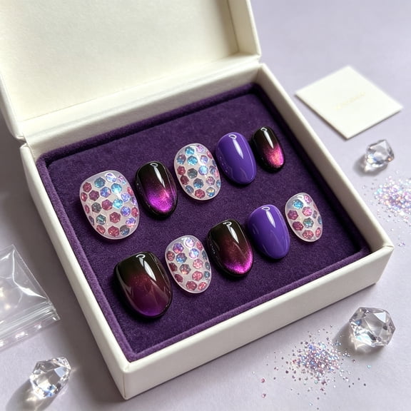 Pure Handmade Press on nails, JC Press On Nails Kit , Short Length Nail Press Ons, Durable, Easy Application, Stylish Impress Press On Nails,Perfect for Daily Wear & Special OccasionsE107 M