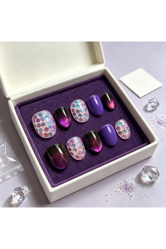 Pure Handmade Press on nails, JC Press On Nails Kit , Short Length Nail Press Ons, Durable, Easy Application, Stylish Impress Press On Nails,Perfect for Daily Wear & Special OccasionsE107 M