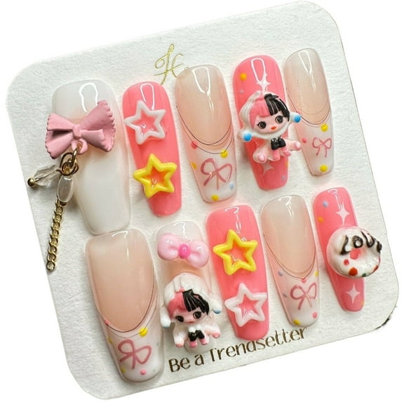 Pure Handmade Press on nails, JC Press On Nails Kit , Short Length Nail Press Ons, Durable, Easy Application, Stylish Impress Press On Nails,Perfect for Daily Wear & Special Occasions(E61 M)