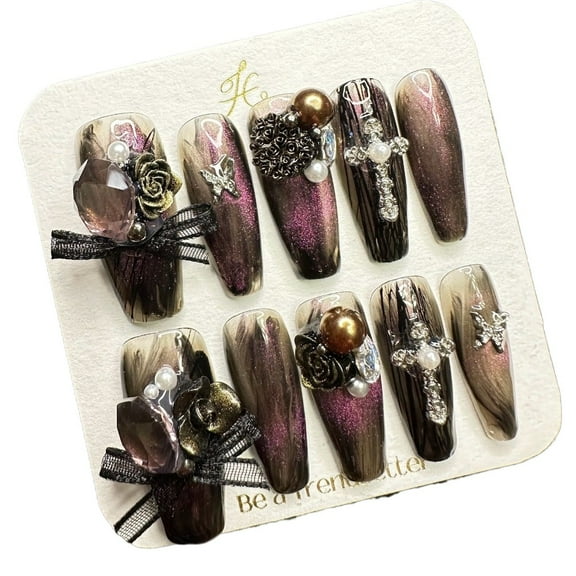 Pure Handmade Press on nails, JC Press On Nails Kit , Short Length Nail Press Ons, Durable, Easy Application, Stylish Impress Press On Nails,Perfect for Daily Wear & Special OccasionsE24 M