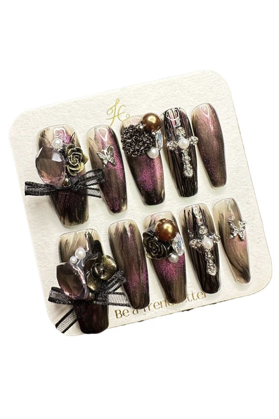 Pure Handmade Press on nails, JC Press On Nails Kit , Short Length Nail Press Ons, Durable, Easy Application, Stylish Impress Press On Nails,Perfect for Daily Wear & Special OccasionsE24 M