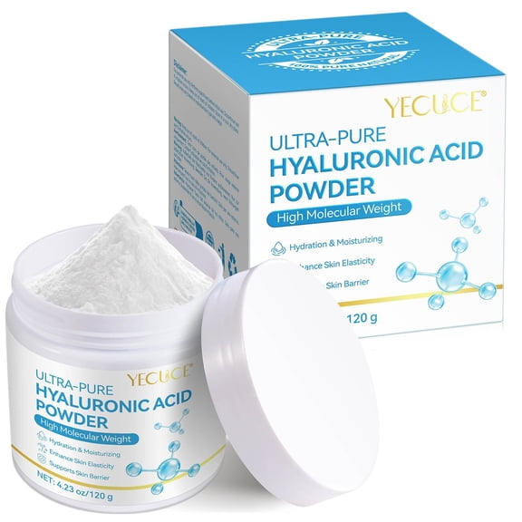 Pure Hyaluronic Acid Powder, DIY Anti-Aging Serum, Hydration & Moisturizing,Enhance Skin Elasticity, Supports Skin Barrier - 4.23 oz/120g