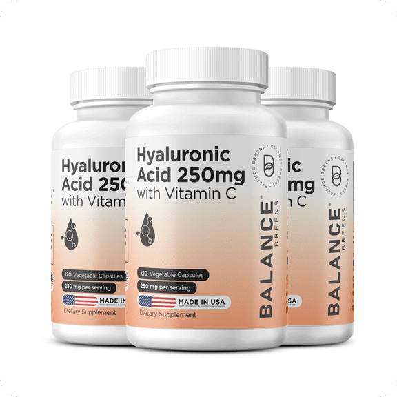 Pure Hyaluronic Acid Supplements 250mg with Vitamin C 50mg - 120 Vegan Capsules - Skin Hydration for Natural Glow - Pure Supplement w/Hair, Nails, Bone & Joint Health Formula